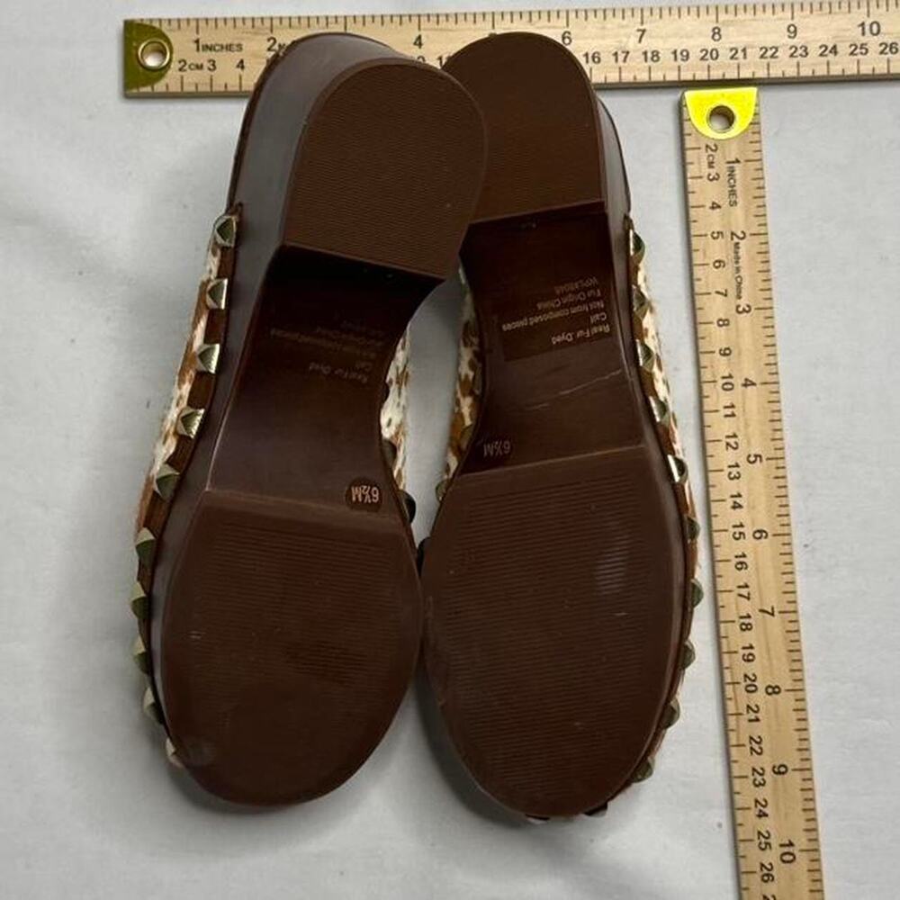 INC Vintage Cow Print Studded Clog Heel (real calf fur) size 6 1/2 brown + cream - Picture 7 of 8